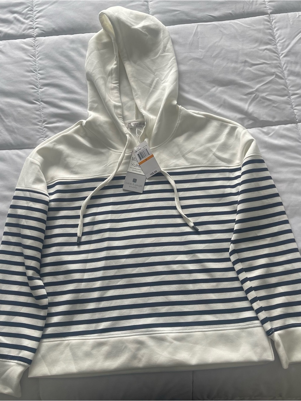 Cable & Gauge Cream and Navy Striped Hooded Sweater